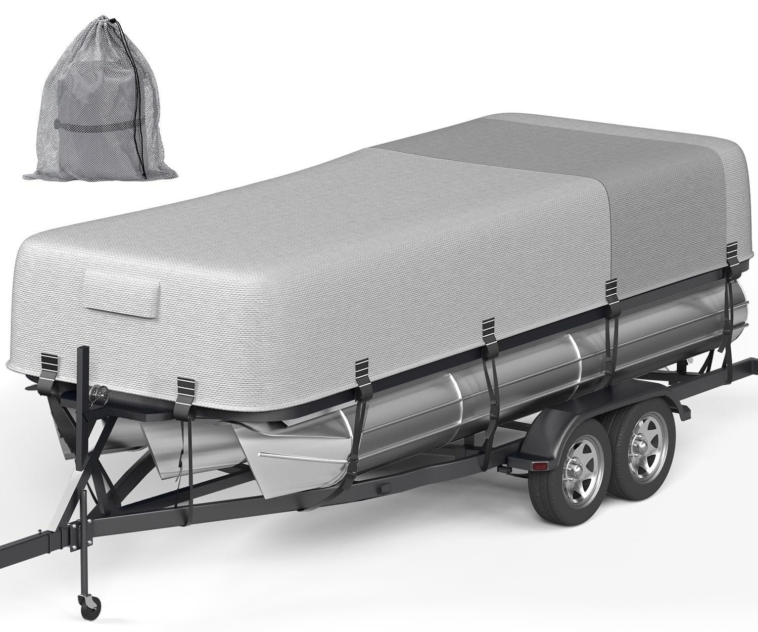 5-Ply 1600D+1200D Pontoon Boat Cover - Fully Waterproof & Ultra-Durable Tear-Resistant, with Large Storage Bag & Reinforced Windproof Straps (Fits 17'-20' Length,102" Width)