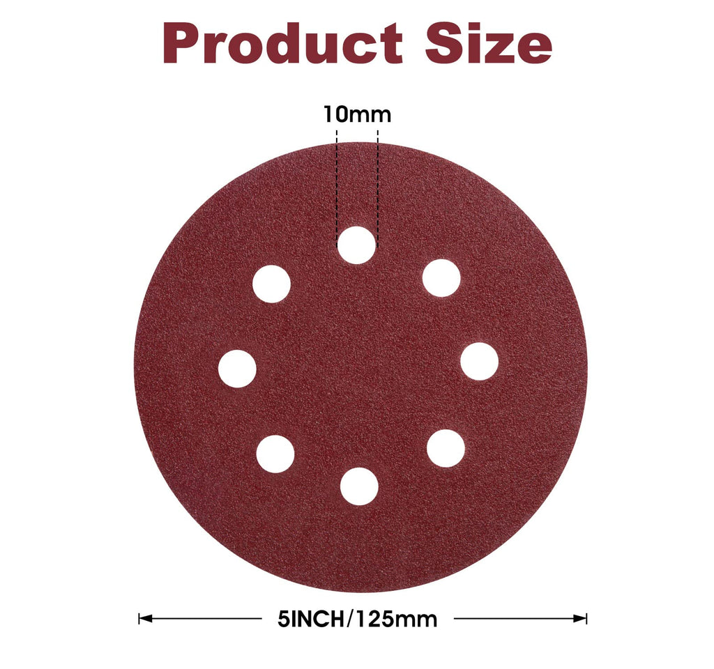 S SATC 72 PCS 5 Inch 8 Hole Hook and Loop Adhesive Sanding Discs Sandpaper for Random Orbital Sander 40 60 80 120 180 240 320 Grits