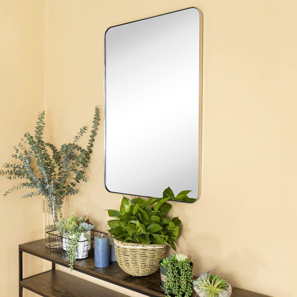 GRACTO 20x30 inch Brushed Nickel Stainless Steel Metal Framed Bathroom Mirror for Wall Mounted Rounded Rectangular Bathroom Vanity Mirror