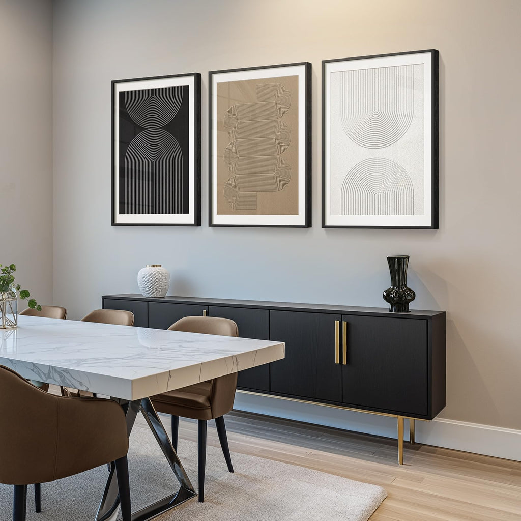 Framed Black and White Modern Abstract Wall Art, 3 Piece Canvas Prints Paintings Artwork for Walls, Minimalist Black White Grey Pictures for Living Room Dining Room Bedroom Office Wall Decor 16x24 In