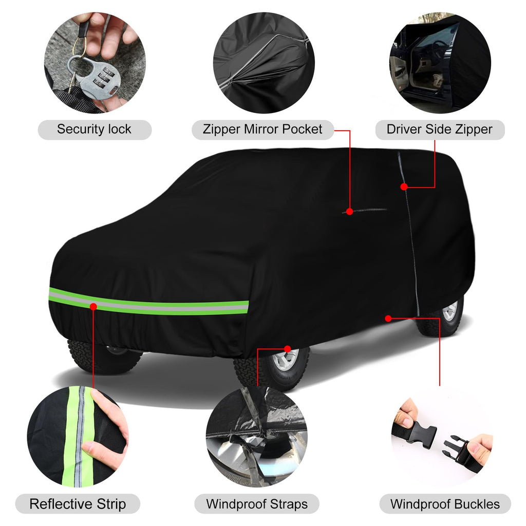 Waterproof Car Cover Replace for 1993-2010 Jeep Grand Cherokee, 6 Layers All Weather Car Cover with Zipper Door & Windproof Bands for Snow Rain Dust Protection