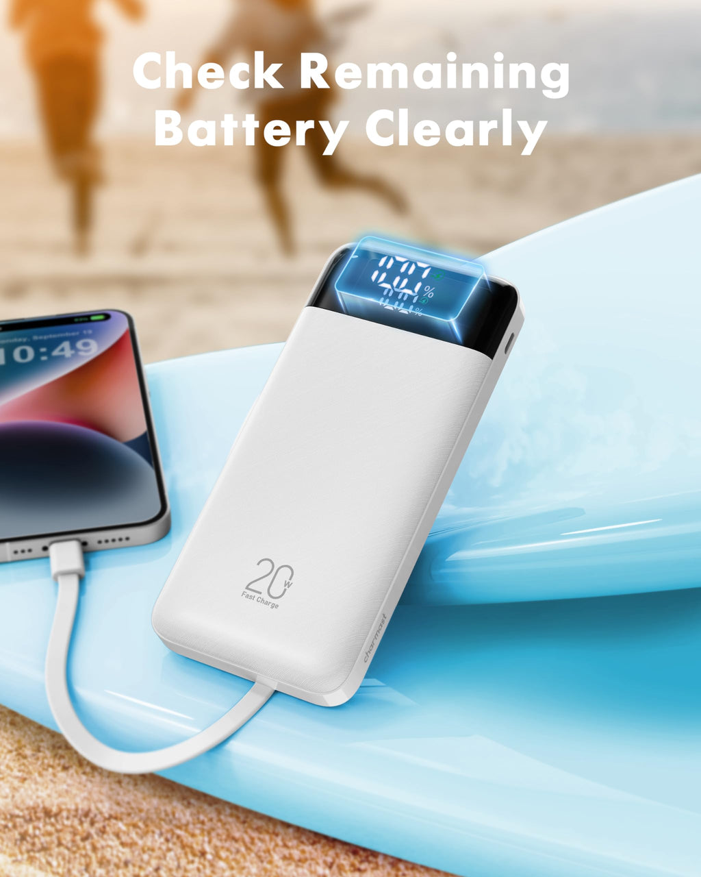 charmast 20000mAh Portable Charger with Built in Cables, 22.5W Travel Power Bank Fast Charging, USB C Cell Phone Battery Pack for iPhone 17/16/15/14/13/12 Series, iPad, Samsung, Android, Tablet