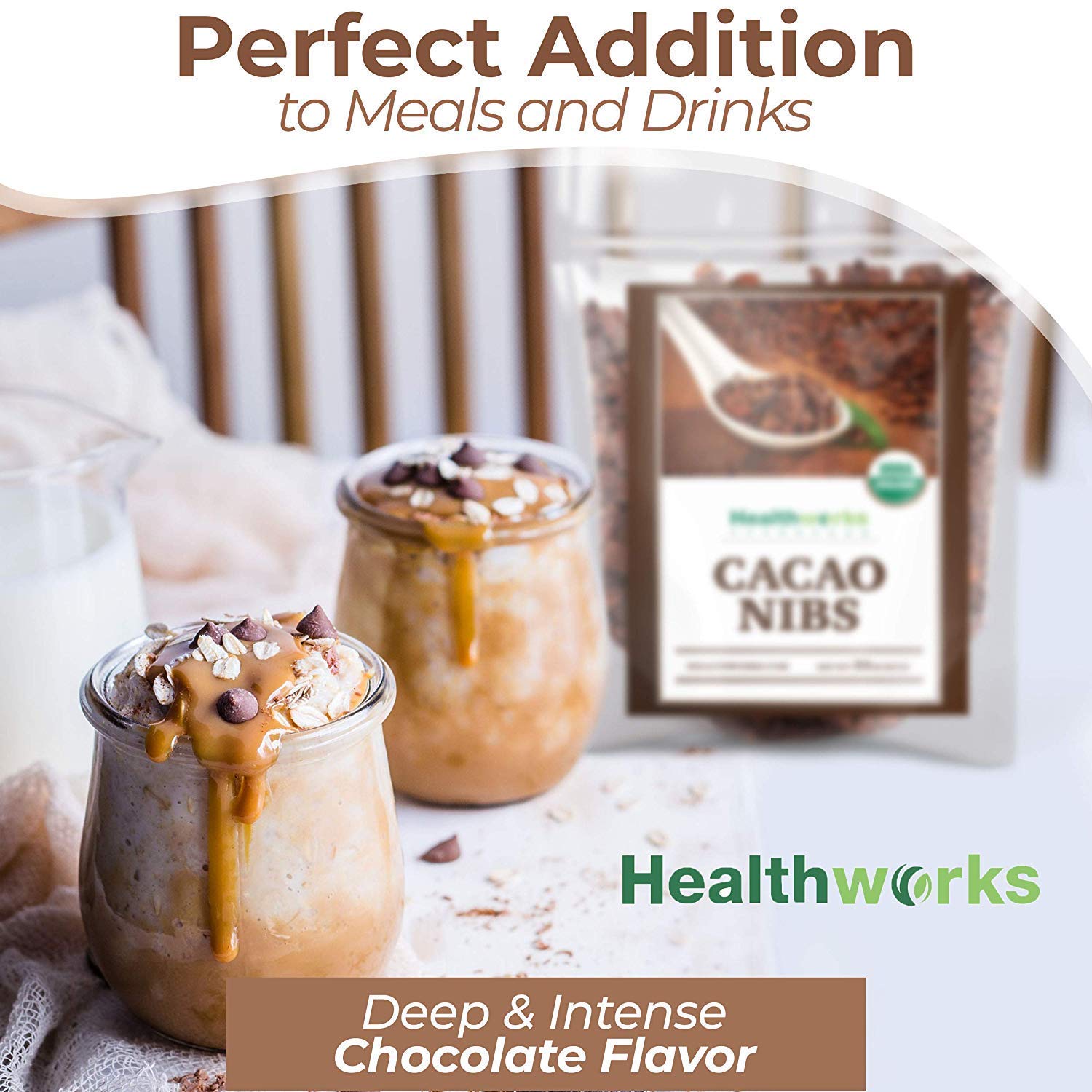 Healthworks Superfoods Cacao Nibs Organic - 16 Oz / 1 Lb - Criollo Bean - Raw Unsweetened Chocolate Substitute - Certified Organic - Keto, Vegan & Non-GMO - Antioxidant