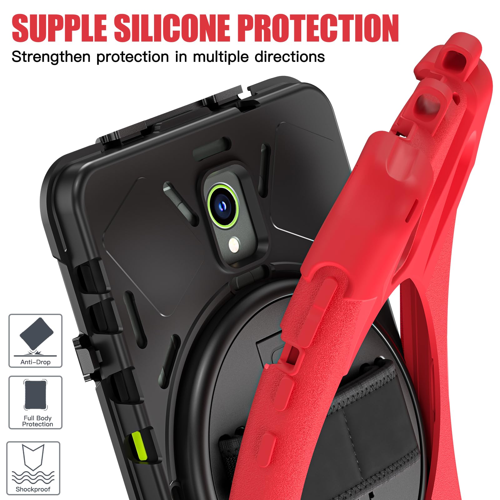 Samsung Galaxy Tab Active5/Active 3 8.0 Case, with 360 Stand, Handle Hand Strap & Shoulder Strap for Galaxy Tab Active5 8" 2024 X300/X307, Active3 8" 2020 T570/T575/T577 (Black)