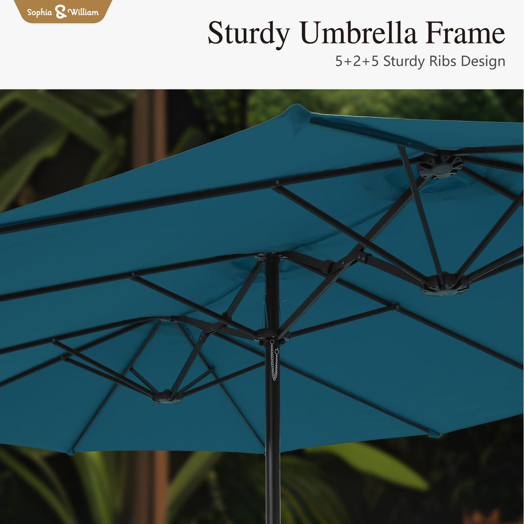 Sophia & William 15 ft Extra Large Patio Umbrella with Base Included, Rectangular Outdoor Umbrella Heavy Duty, Market Umbrella Double-sided Fade Resistant for Pool Garden Backyard, Beige