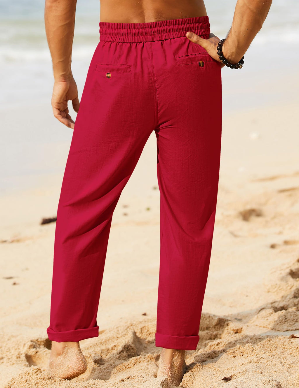 iWoo Linen Pants Men Casual 2025 Summer Beach Elastic Drawstring Waist Yoga Pants Travel Baggy Work Pant Pajama
