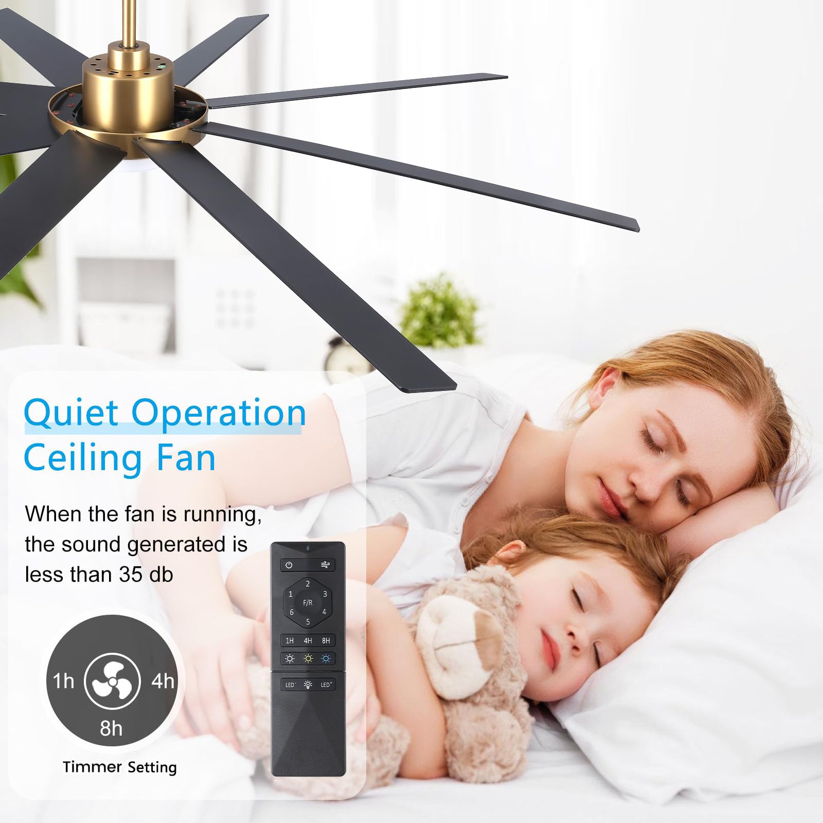 WINGBO 60" Ceiling Fan with Light and Remote Control, 6 Speed Reversible DC Motor, Dimmable LED Light, for Home and Commercial Use, Living Room/Shop/Warehouse Black/Walnut