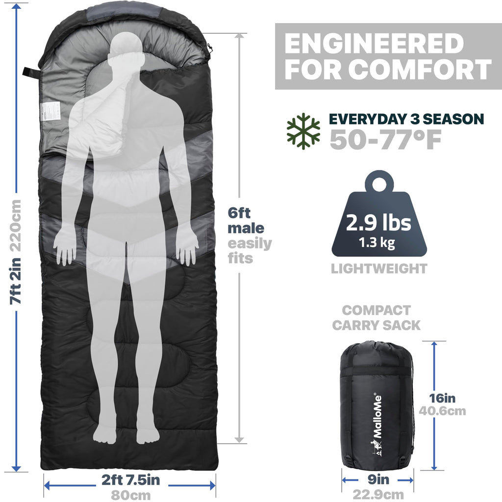 MalloMe Sleeping Bags for Adults Cold Weather & Warm - Backpacking Camping Sleeping Bag for Kids, Girls, Boys - Lightweight Camping Essentials Gear Accessories Hiking Sleep Must Haves Single & Double