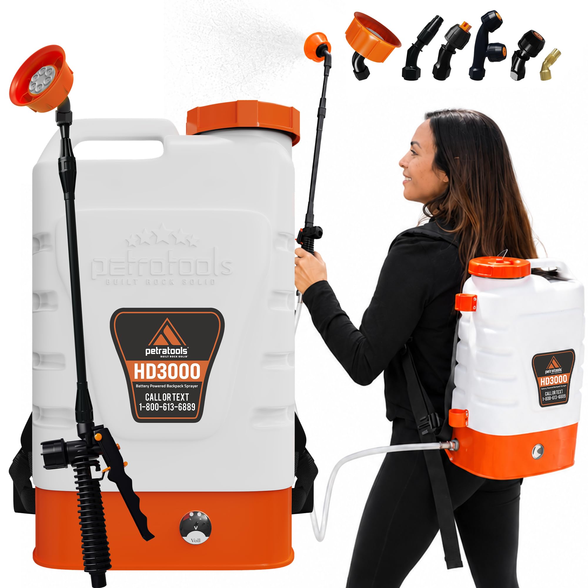 PetraTools 3 Gallon Battery Powered Backpack Sprayer in Lawn and Garden - HD3000 - Long Battery Life & Padded Straps for Comfort - Electric Sprayer w/ 6 Spray Nozzles & 80PSI (3 Gallon)