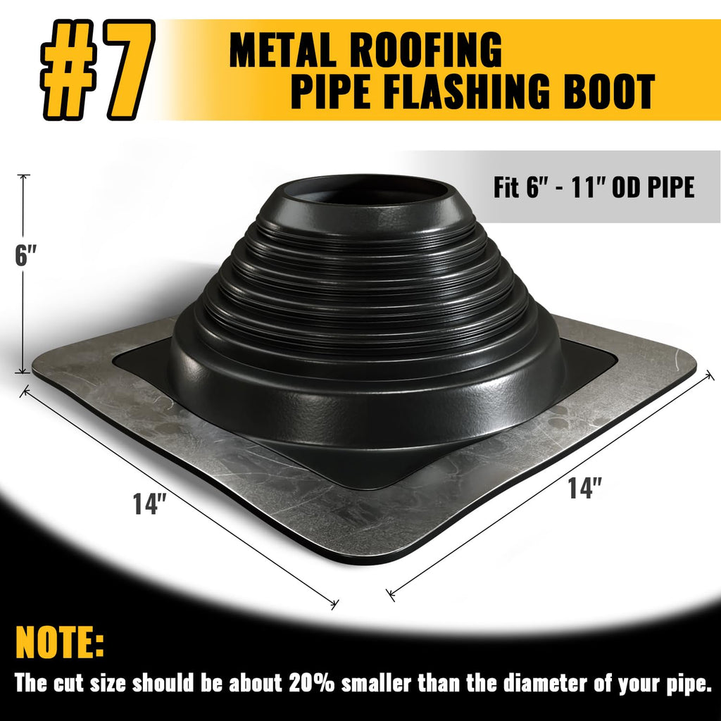 VIVIDA #1 Metal Roof Pipe Flashing, Metal Roofing Pipe Boot Kit, High Temp Silicone Vent Boot, for Tube OD 1/4" to 2", Square Base, Screws & Hex Socket Included, 1 Pack, Black