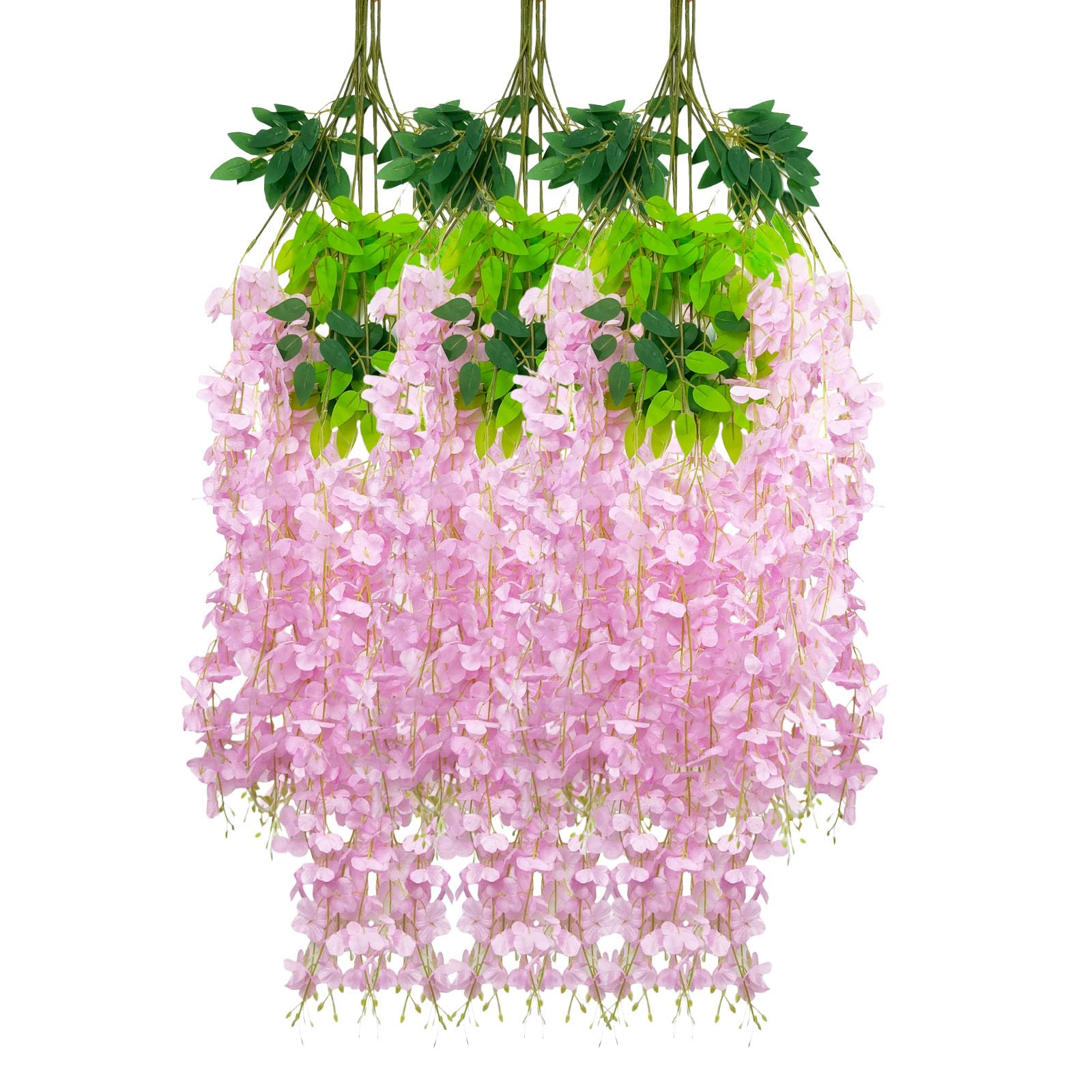 5 Pack Pink Wisteria Hanging Flowers Garland, 3.77 Feet Artificial Flower Vines, Fake Wisteria, Artificial Vines Hanging Garland for Backdrop Outdoor Yard Garden Decor