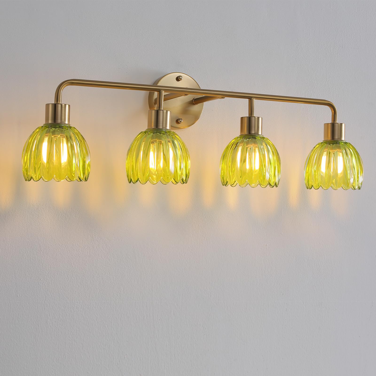 1-Light Gold Brass Bathroom Light Fixture,Wall Sconces set of 2,Brushed Gold Vanlity Light Over Mirror,Bathroom Vanity Light with White Tulip Glass Flower Shade,E26 Socket(Bulbs Not Included)