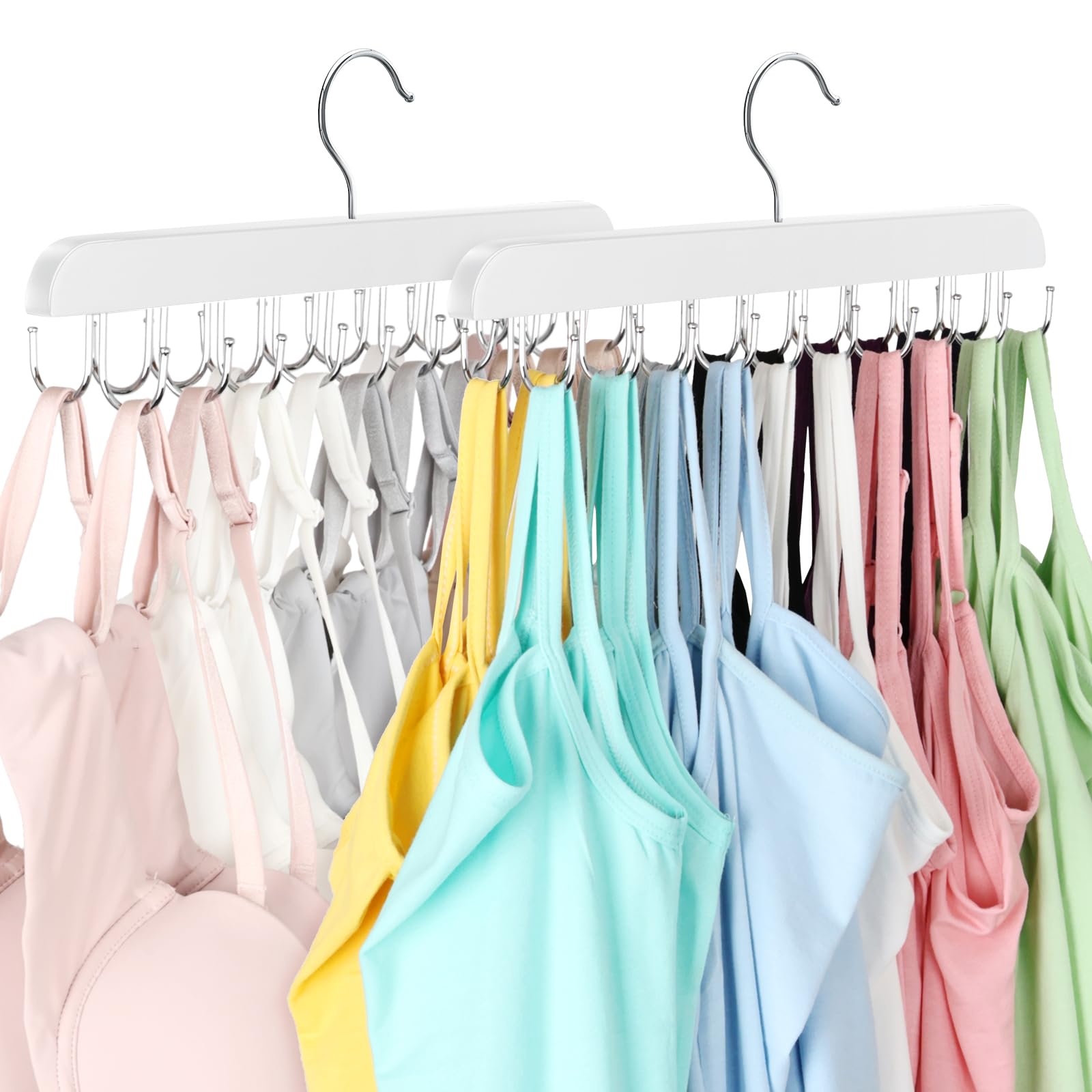 Bra Hanger for Closet, Tank Top Organizer 20 Hooks Capacity Foldable Wood Space Saving Hanger Closet Organizers and Storage for Dorm & Apartment for Tank Top, Hats, Scarf etc.