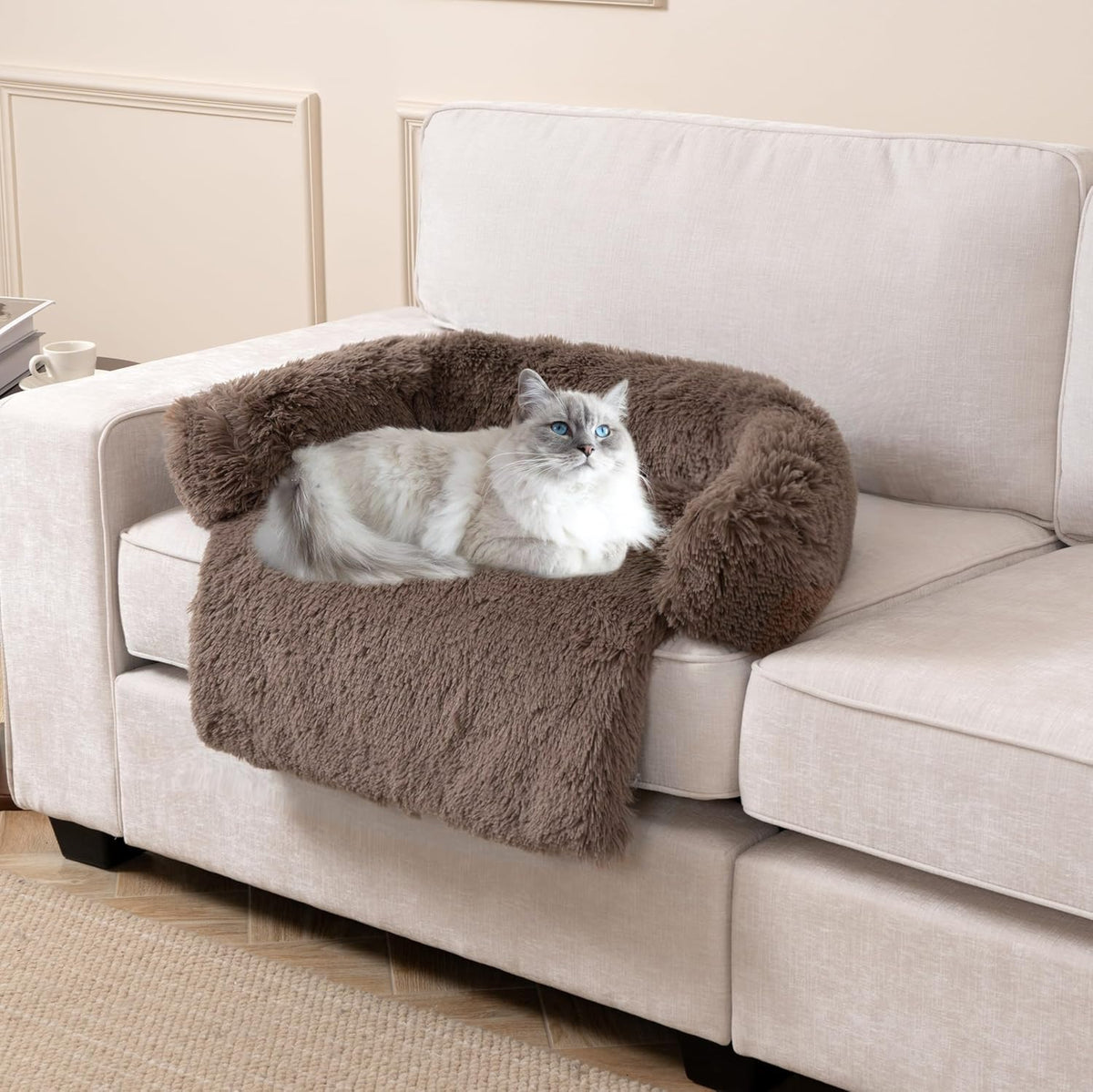 Luxurious Calming Dogs/Cats Bed Mats, Dog Pad Washable Removable Couch Cover, Plush Long Fur Mat for Pets, Waterproof Lining, Perfect for Small, Medium and Large Dogs and Cats (Beige, 31"x23")