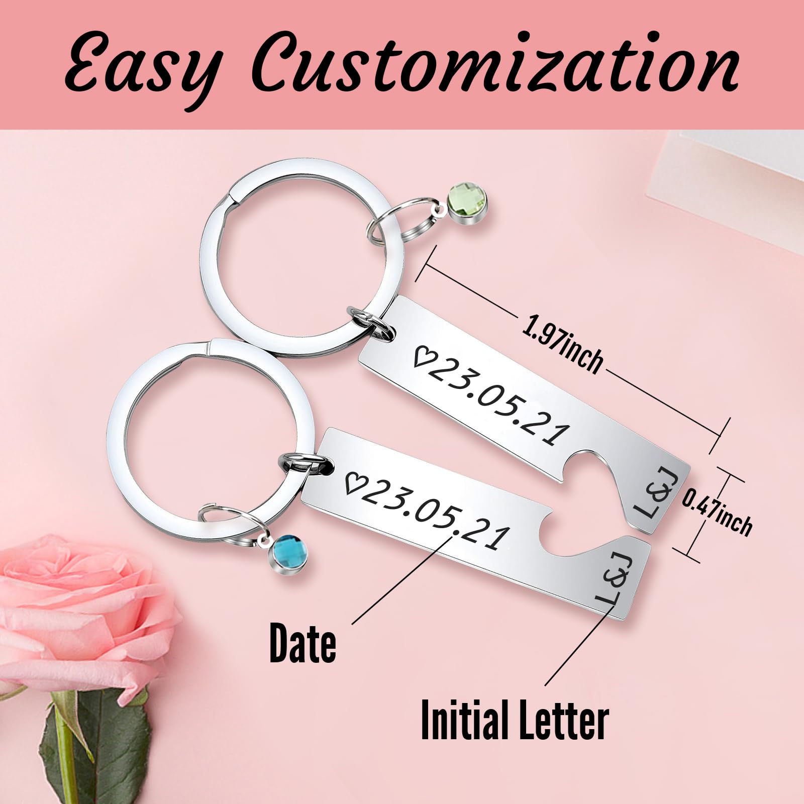 Customized Double-sided Keychain Stainless Steel Personalized Engraved Text Name Keychain Gifts for Men and Women