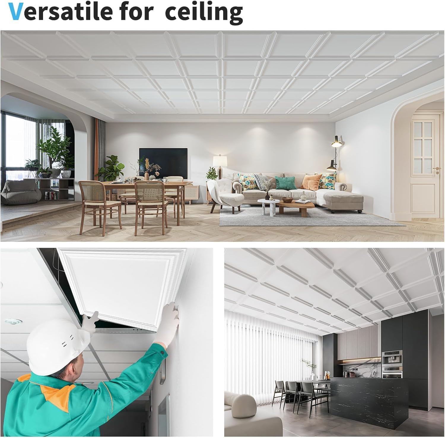Art3d Drop Ceiling Tiles 24x24in. (12-Pack, 48 Sq.ft), Wainscoting Panels Glue Up 2ft x 2ft for Interior Décor in Living Room, Bedroom & Office, Star Black