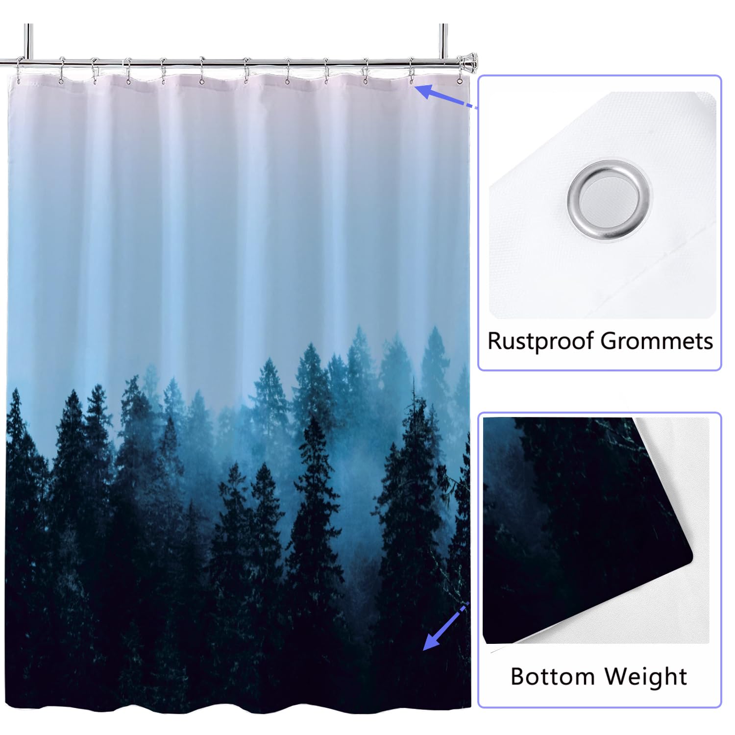 LLSCL Fabric Shower Curtain Liner with Magnets, Waterproof Hotel Quality, 72 x 72 Machine Washable