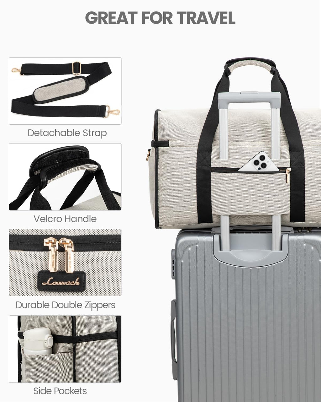 LOVEVOOK Travel Duffle Bag - Weekender & Overnight Bag with Toiletry & Wet Pocket, Carry-On Size, 3pc Set