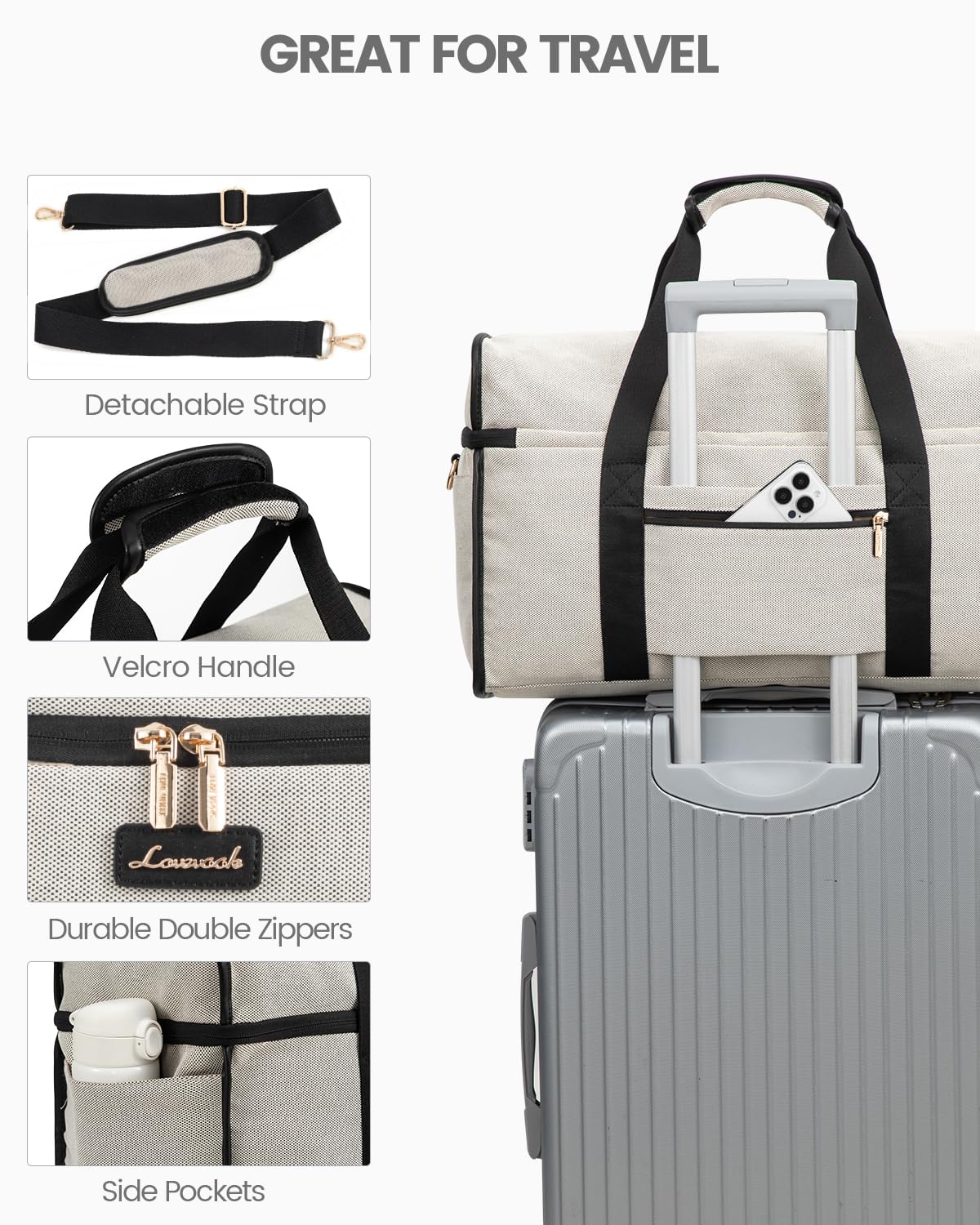 LOVEVOOK Travel Duffle Bag - Weekender & Overnight Bag with Toiletry & Wet Pocket, Carry-On Size, 3pc Set
