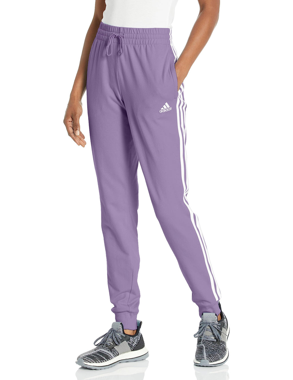 adidas Womens 3-Stripes Drawstring Sweatpants Training Casual - Black