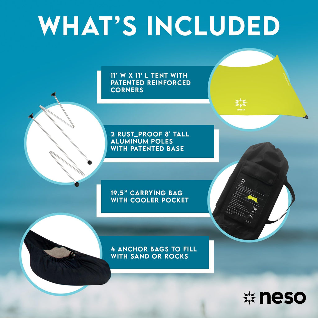 Neso Gigante Portable Beach Tent Sun Shelter - Lightweight Beach Shade Canopy - Easy Setup for Family Outings - Patented Reinforced Corners - UPF 50+ - 8ft Tall, 11 x 11ft - Save The Whales