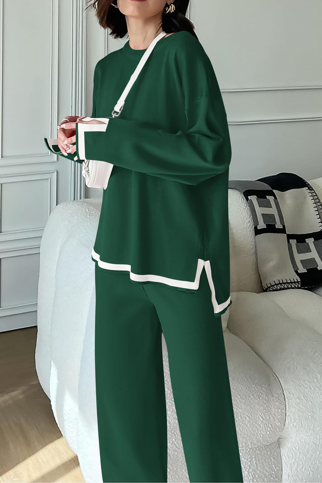 PRETTYGARDEN Women's 2 Piece Knit Sweater Set Travel Outfits | Long Sleeve Tops, Wide Leg Pants, Soft Matching Sweat Track Suits, Casual Fall Winter Clothes for Brunch, Going Out & Cruise