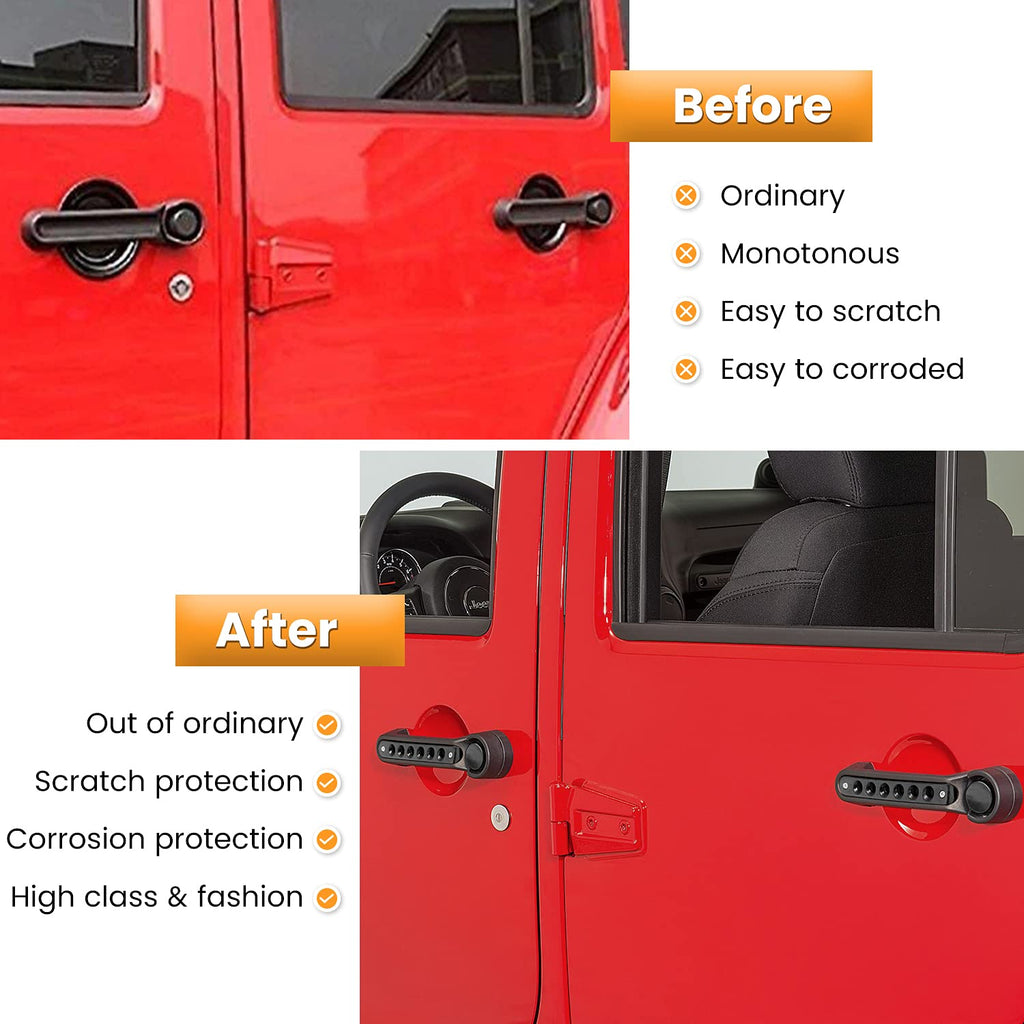 E-cowlboy Grab Handle Inserts Cover+Push Button Knobs Cover Trim for Jeep Wrangler JK JKU Sahara Rubicon Unlimited 2007-2018 Exterior Door Handle Decoration Accessories Aluminum (Black)