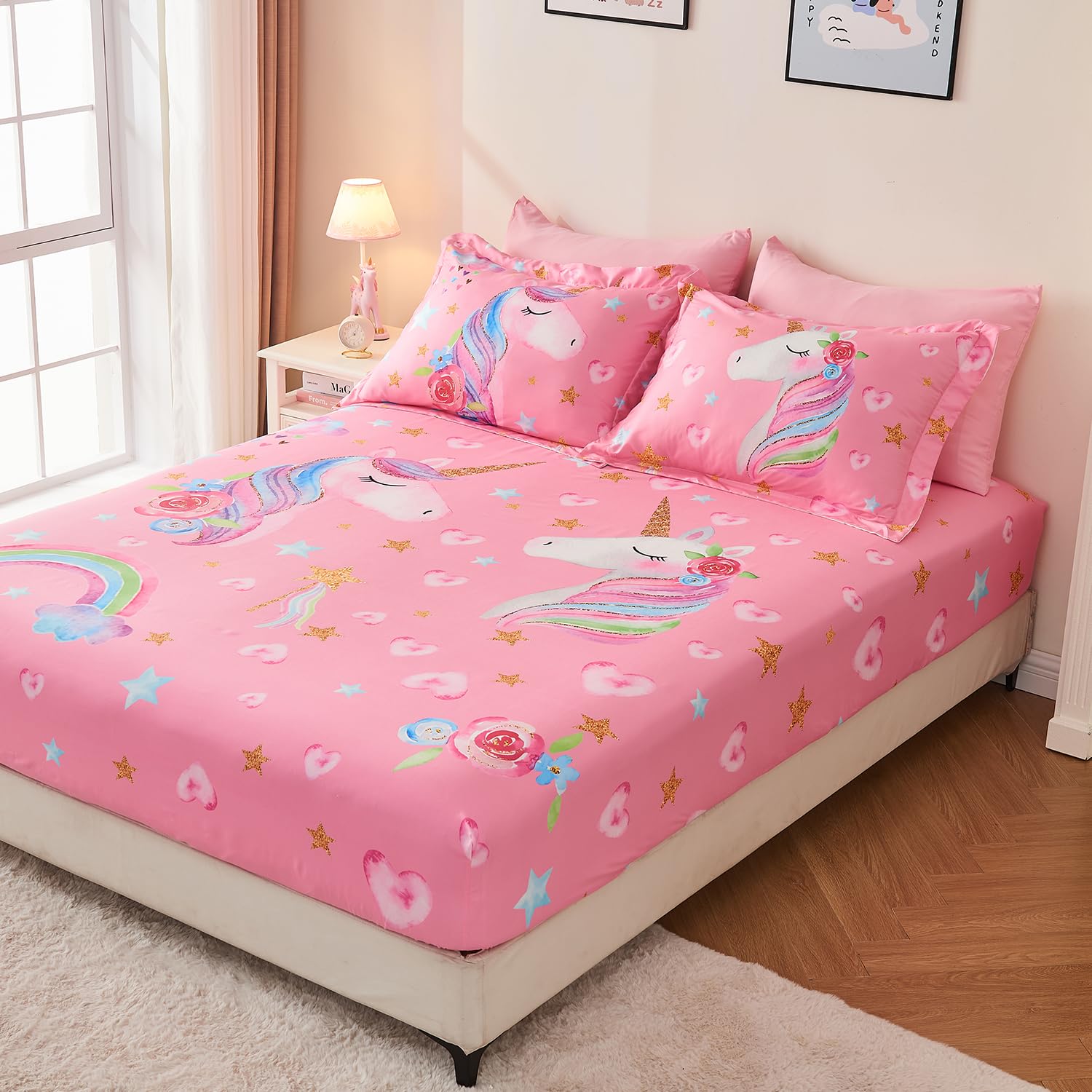 Wajade 7 Piece Blue Bow Comforter Set for Girls Kids Twin Size Bedding Set with Sheet and 2 Pillowcases 2 Pillow Shams Cute Girls Bed in a Bag as Birthday Choice