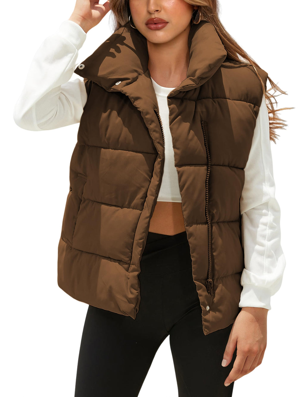 Himosyber Womens Puffer Vest Sleeveless Casual Loose Winter Warm Lightweight Stand Collar Down Jacket Coats