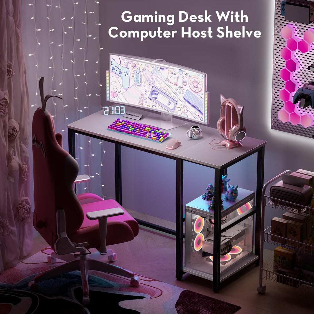 SINPAID 40 Inch Small Gaming Desk with Shelves for Small Spaces, Easy Assembly Study Desk, Sturdy Writing Desk for Bedroom & Home Office, Black