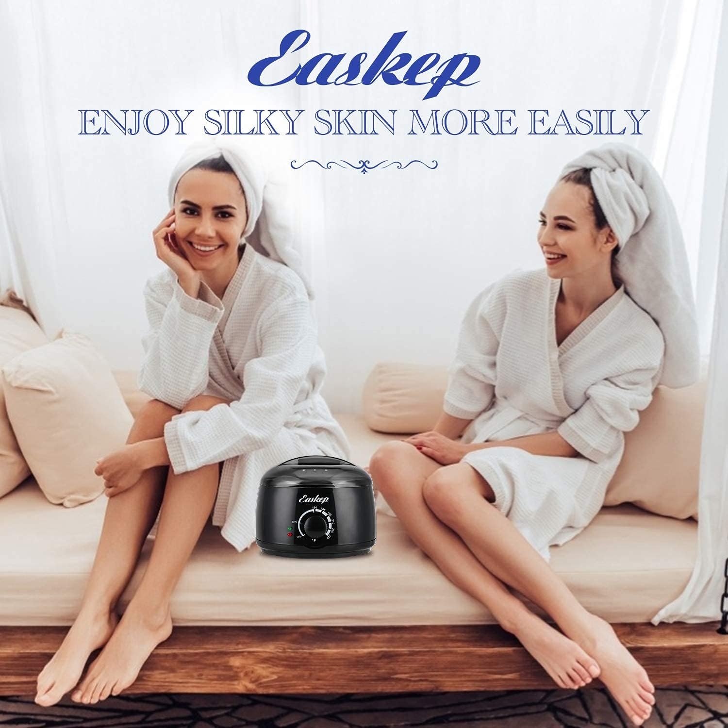 Waxing Kit Wax Warmer Easkep - Wax Kit Hair Removal 6 Adjustable Temperature with 5 Packs Hard Wax Beads and 20 pcs Wooden Applicator Sticks Painless for Legs Face Underarm Bikini Brazilian