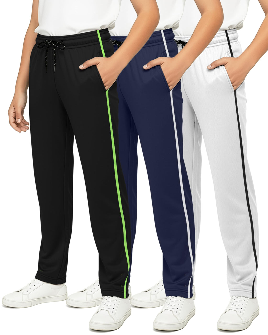 Real Essentials 3 Pack: Boys' Mesh Open Bottom Active Sweatpants with Pockets & Drawstring