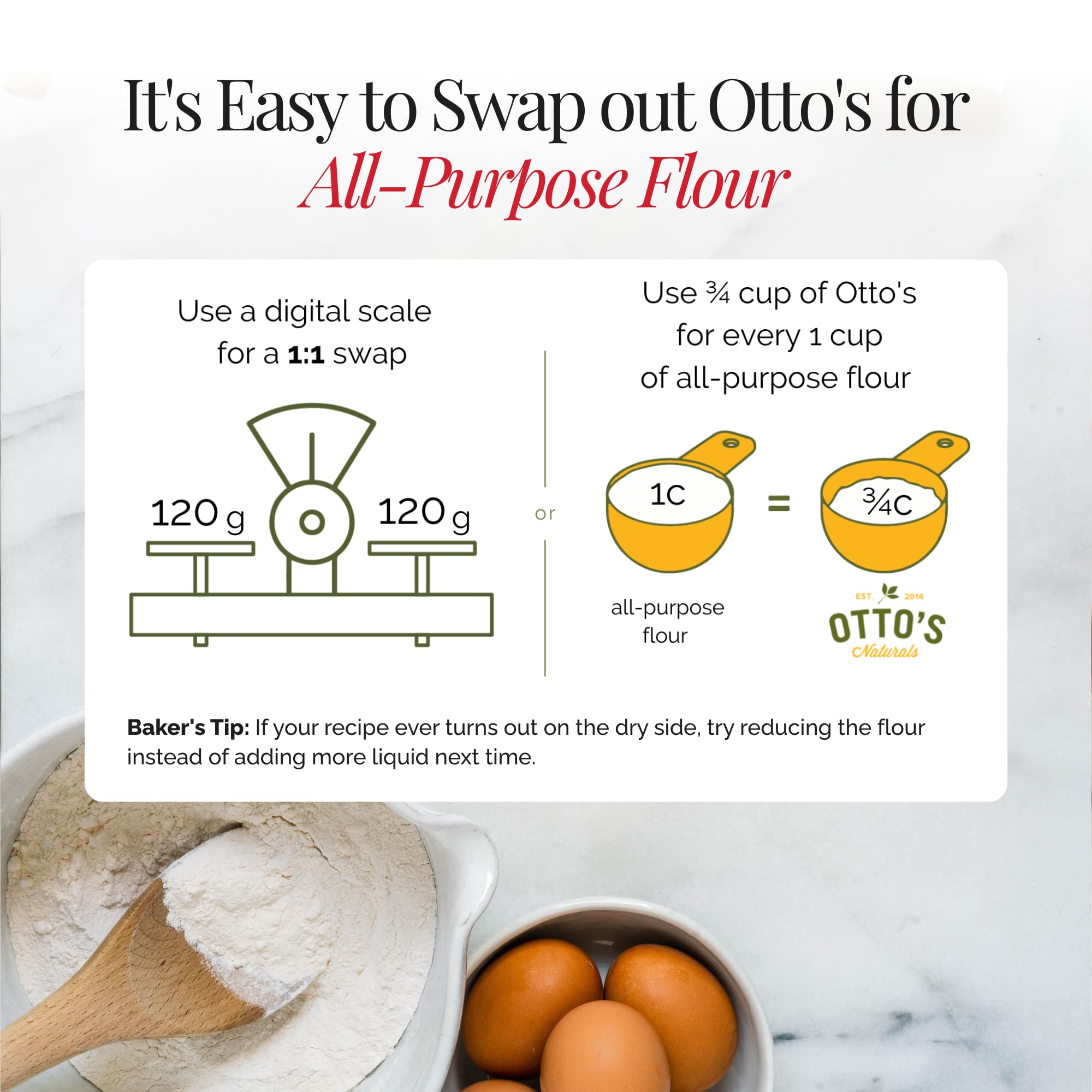 Otto's Naturals Multi-Purpose Cassava Flour, Non-GMO, Gluten-Free, Grain, Nut and Gum-Free, 1-to-1 Wheat Alternative, Paleo, AIP, 1 lb