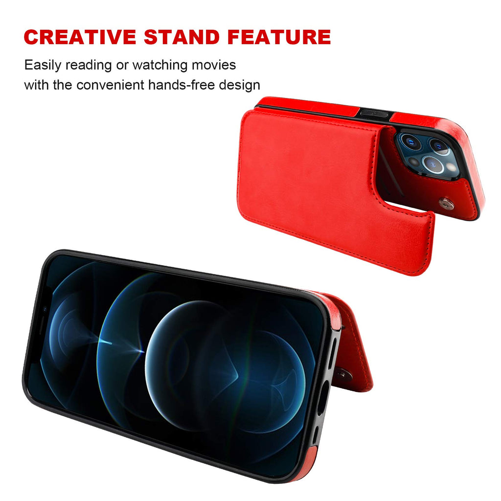 ONETOP Compatible with iPhone 12 Compatible with iPhone 12 Pro Wallet Case with Card Holder, PU Leather Kickstand Card Slots Case, Double Magnetic Clasp Durable Shockproof Cover 6.1 Inch(Black)