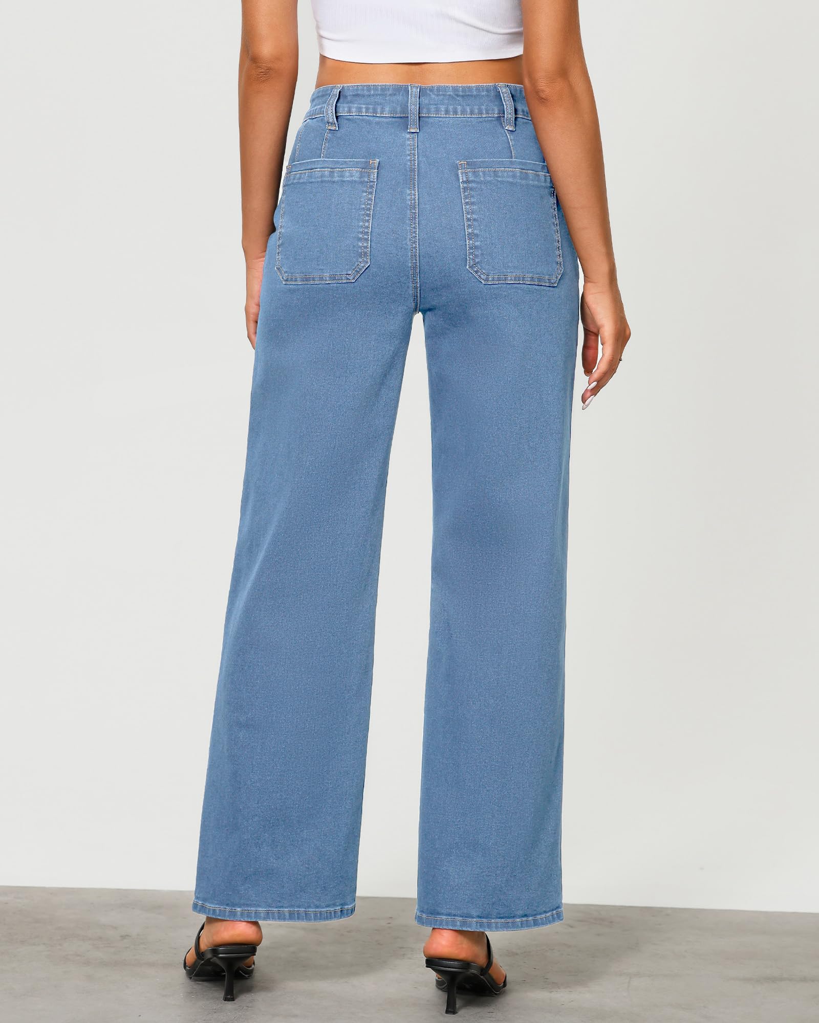 GRAPENT Wide Leg Jeans for Women Trendy High Waisted Loose Straight Leg Stretchy Retro Denim Pants with Pouch Pockets