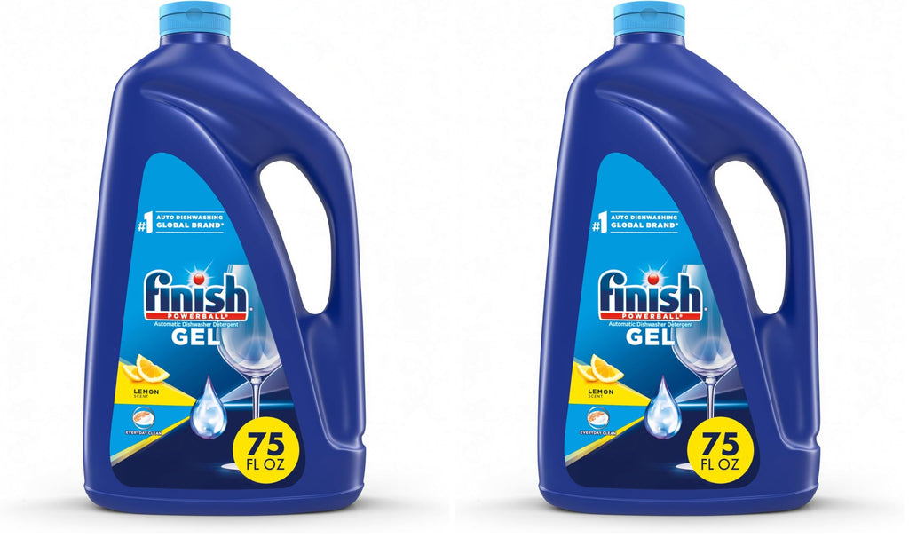 Finish Gel Liquid Dishwasher Detergent, Advanced Deep Cleaning Power Dish Soap, Fights Tough Stains, Dishwasher Soap, Plastic-Free & Septic Safe Dish Detergent, Lemon Scent, 75oz