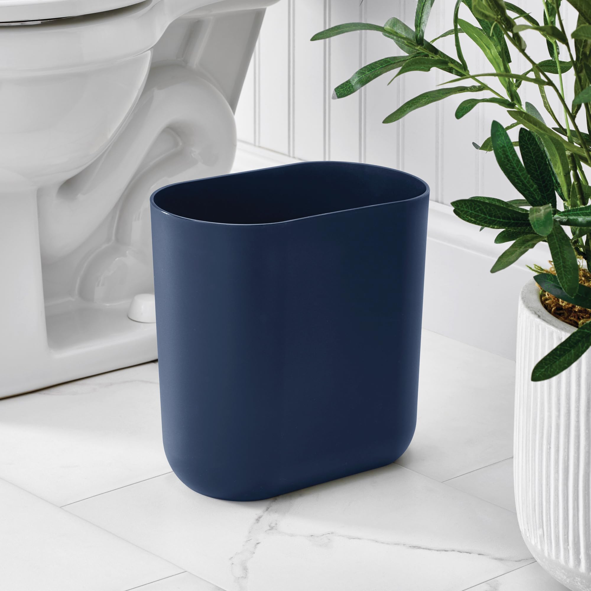 iDesign Small Slim Plastic Bathroom Trash Can, Black | Garbage Can for Bedroom, Office, Desk, Dorm