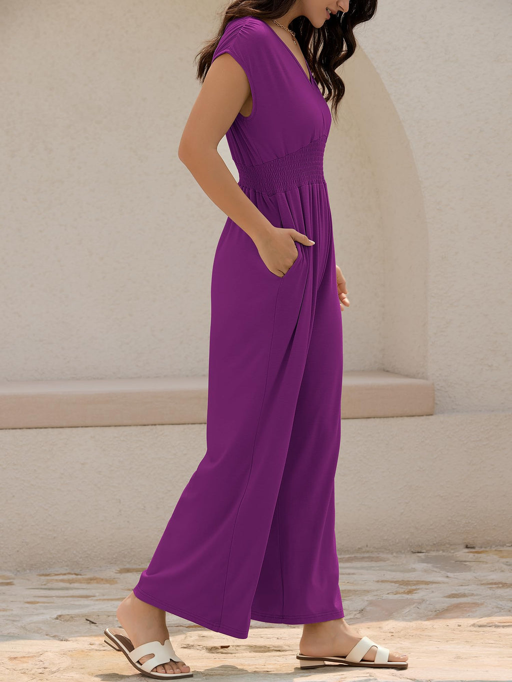 ZAFUL Womens Summer Jumpsuits 2026 Smocked Waist Dressy Casual One Piece Outfits with Pockets