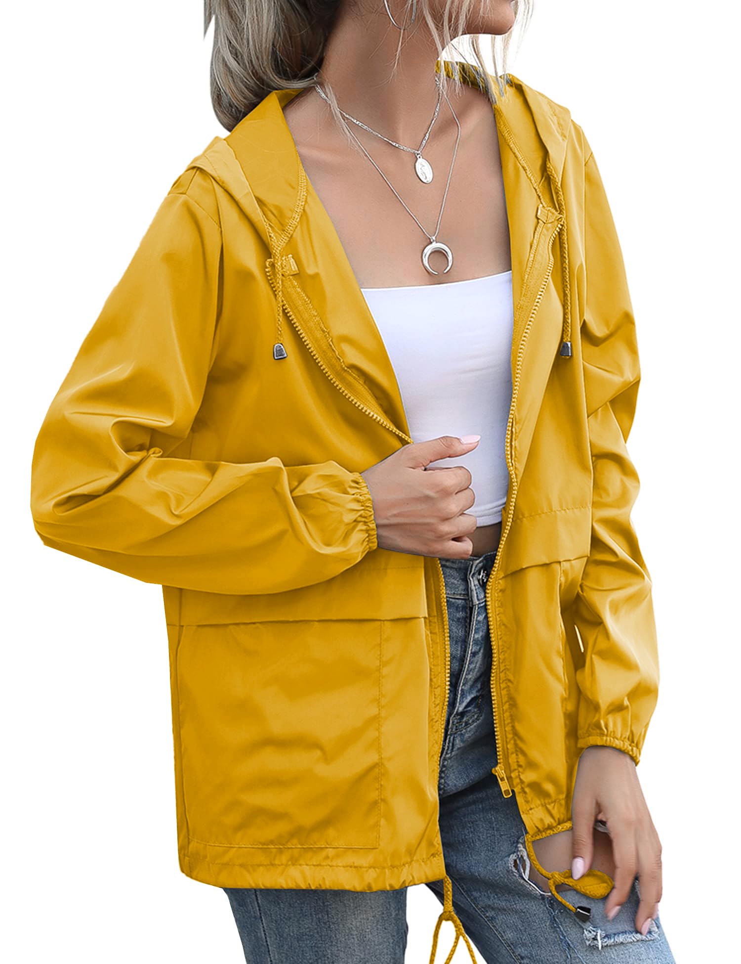 Women's Raincoats Lightweight Waterproof Windproof Adjustable Windbreaker Rain Jackets Hooded with Pockets S-XXL