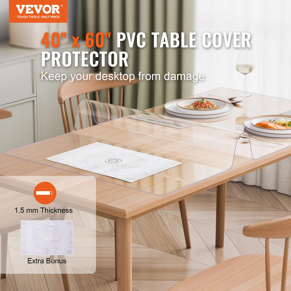 VEVOR Clear PVC Square Tablecloth, 12" x 12", 1.5mm Thick, Waterproof, Stain Resistant, Durable, Desk, Coffee Table, Dining Room Table