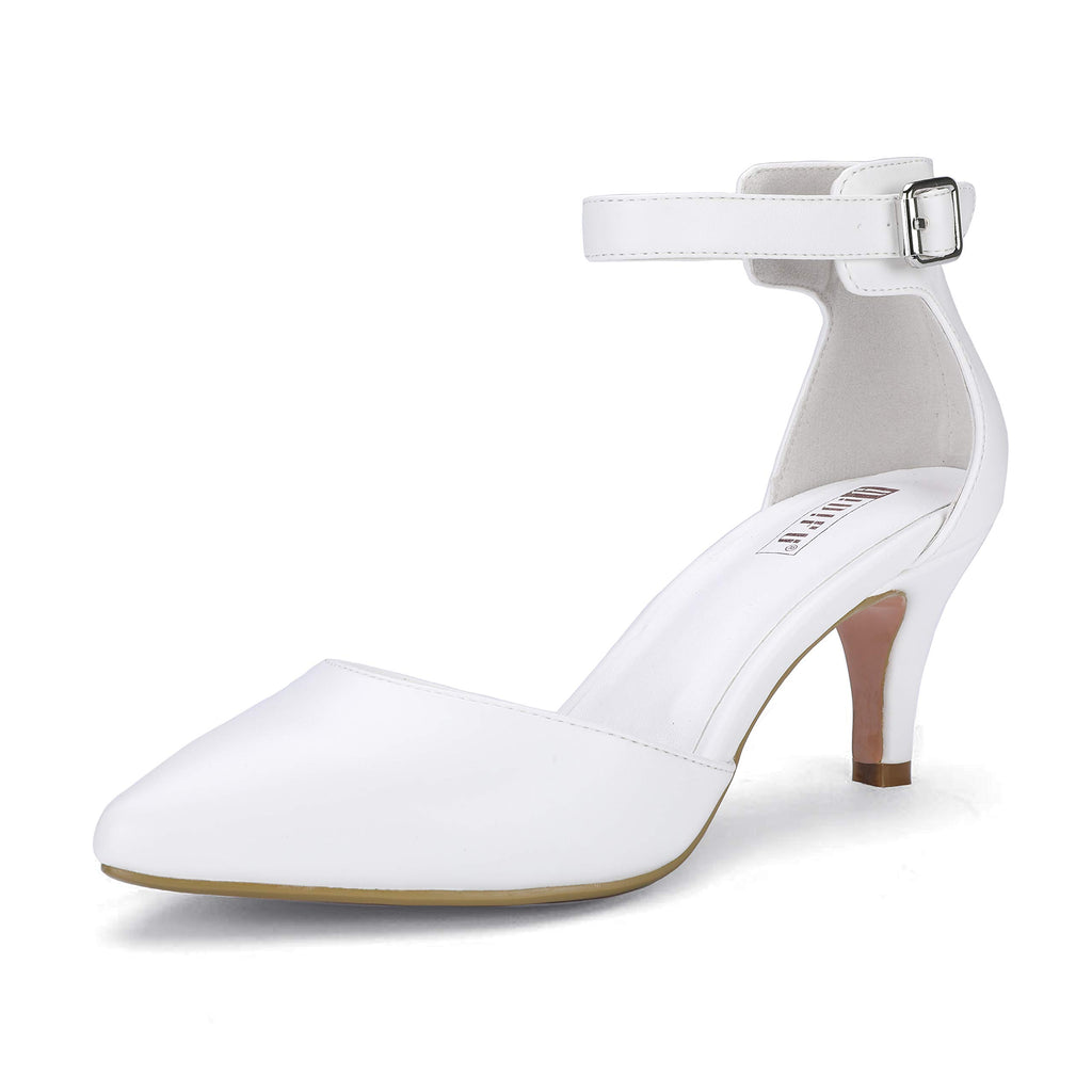 IDIFU Women's IN3 D'Orsay Pumps Low Kitten Heels for Women Dress Shoes Pointed Closed Toe Wedding Bride Ankle Strap Dressy Silver Black Nude White Gold Heels for Women