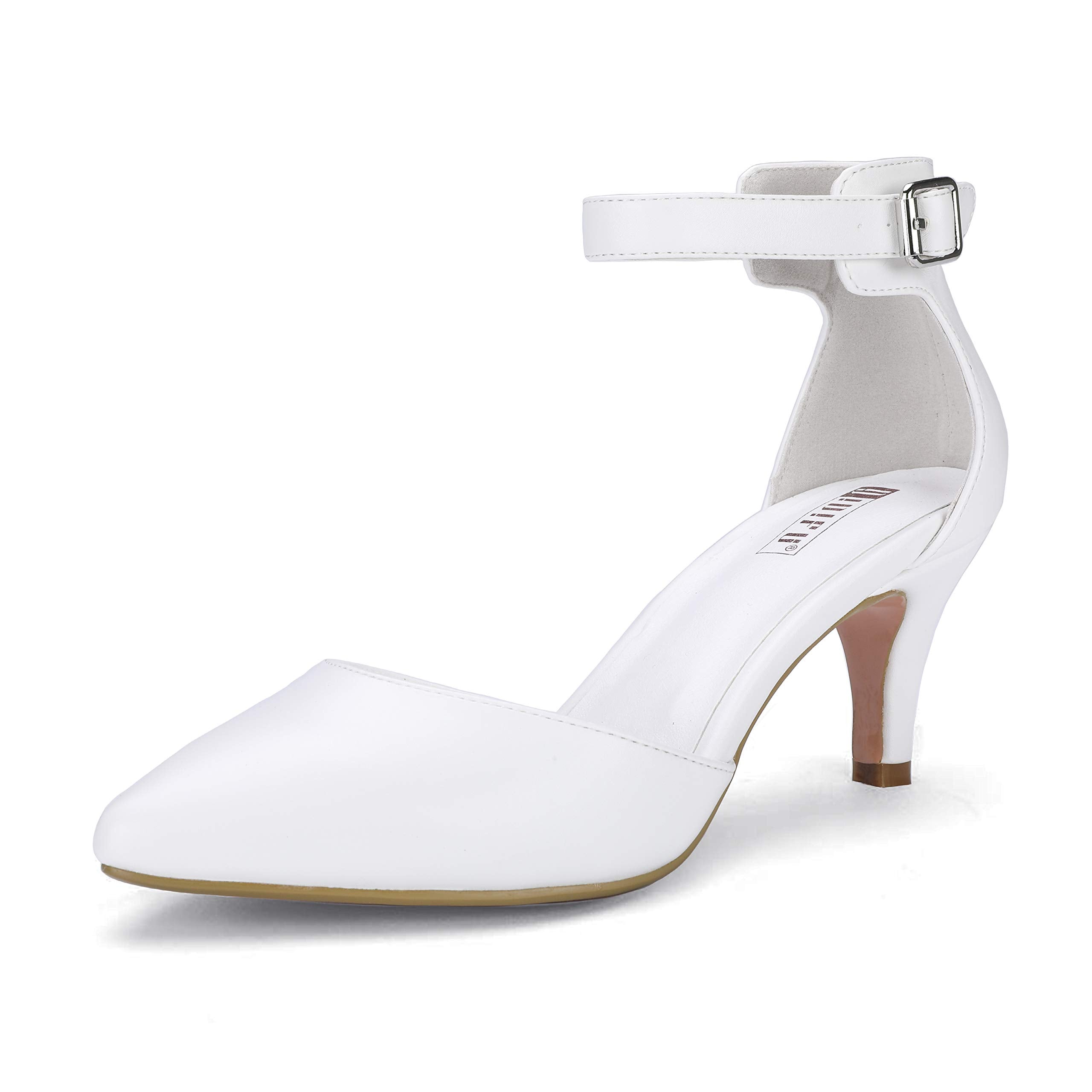 IDIFU Women's IN3 D'Orsay Pumps Low Kitten Heels for Women Dress Shoes Pointed Closed Toe Wedding Bride Ankle Strap Dressy Silver Black Nude White Gold Heels for Women