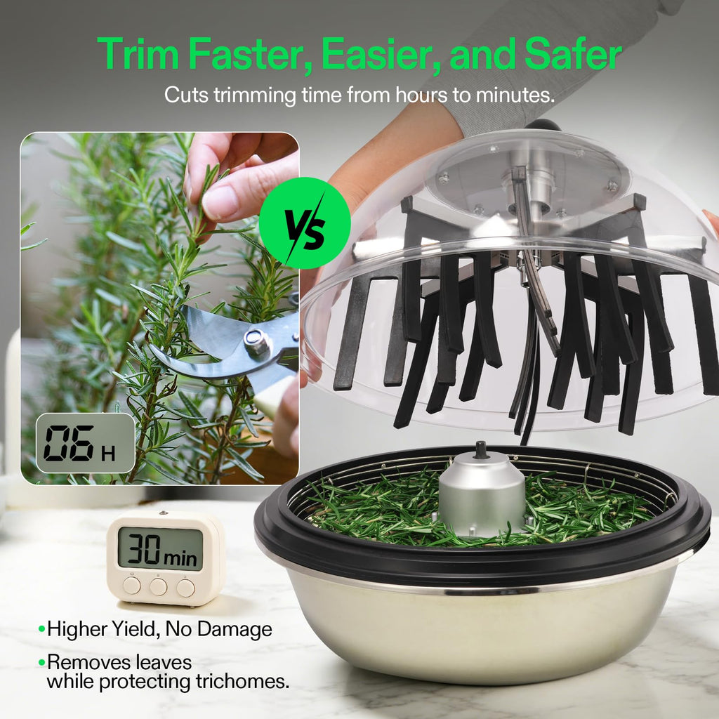 VIVOSUN 13 inch Bud Leaf Bowl Trimmer- Clear Visibility Dome, Sharp Stainless Steel Blades for Spin Cut & Solid Metal Gear Box, Hand Pruner Included (Upgraded Version)