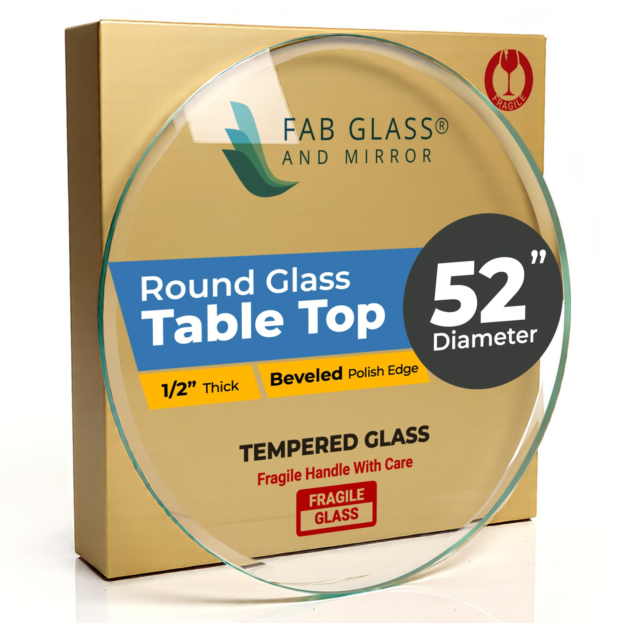 12" Inch Round Glass Table Top 1/2" Thick Tempered Beveled Edge by Fab Glass and Mirror