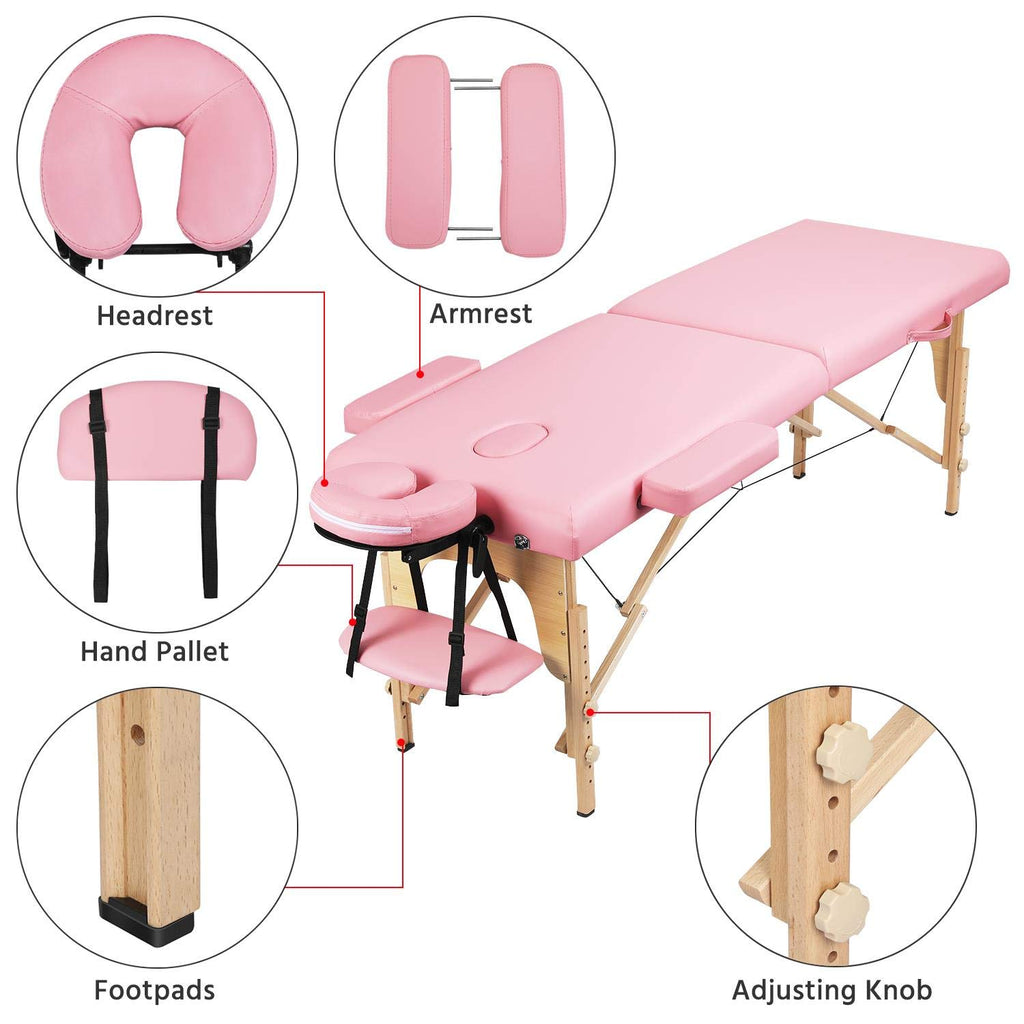Yaheetech Massage Table Portable Lash Beds Spa Bed Massage Couch Foldable Spa Tables Adjustable 2 Fold with Non-Woven Bag 24 inch, Black