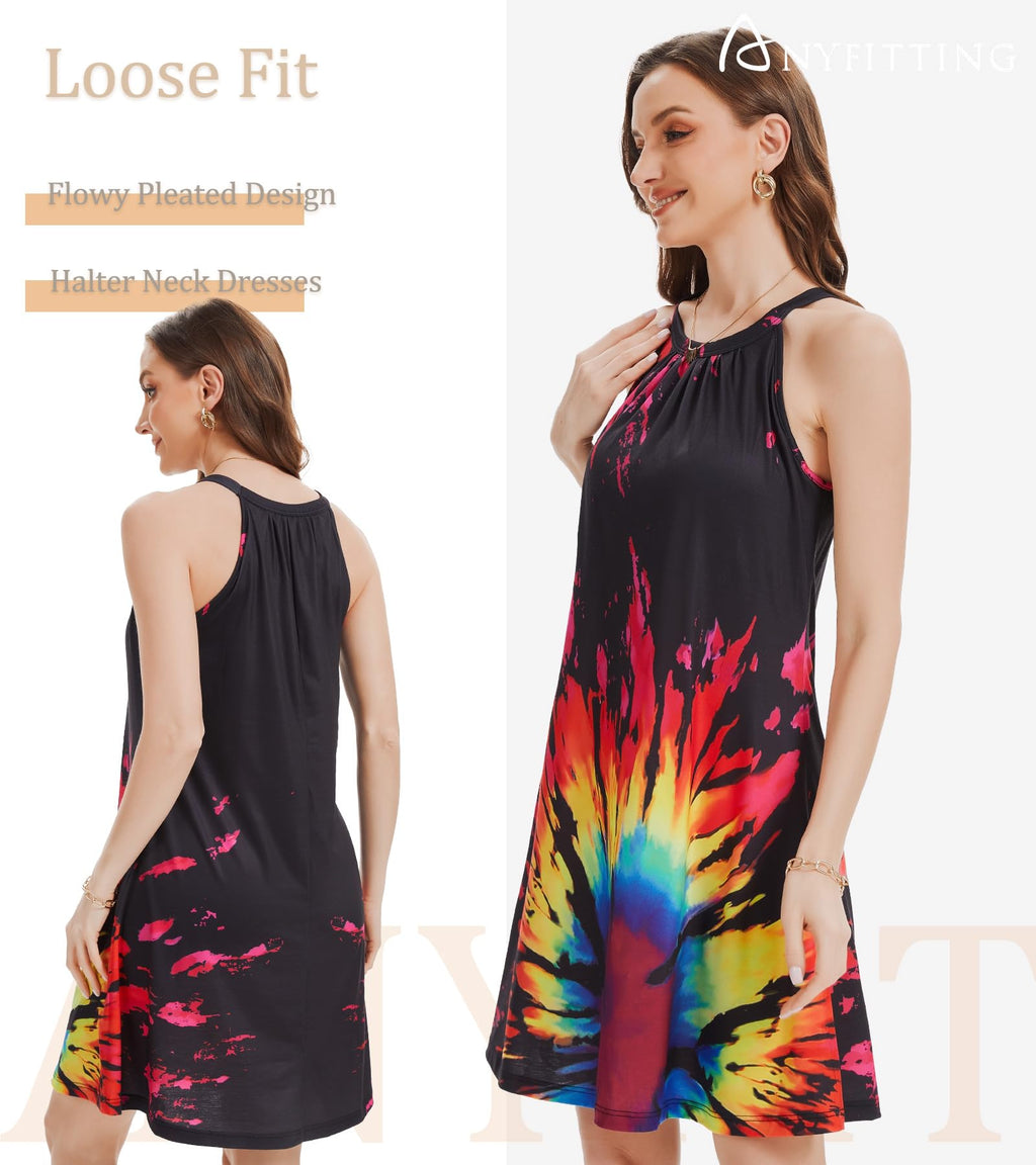 ANYFITTING Summer Dress with Built in Bra Casual Beach Sundress Flowy Halter Mini Short Dresses for Women 2026