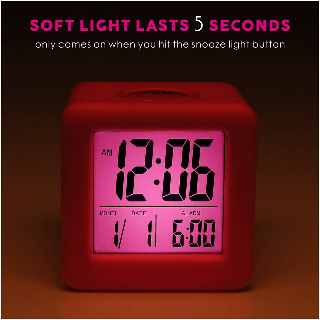 Plumeet Digital Alarm Clock Kids Clock with Snooze and White Nightlight - Easy Setting Travel Alarm Clocks Display Time, Date, Alarm - Ascending Sound - Battery Powered (Baby Blue)