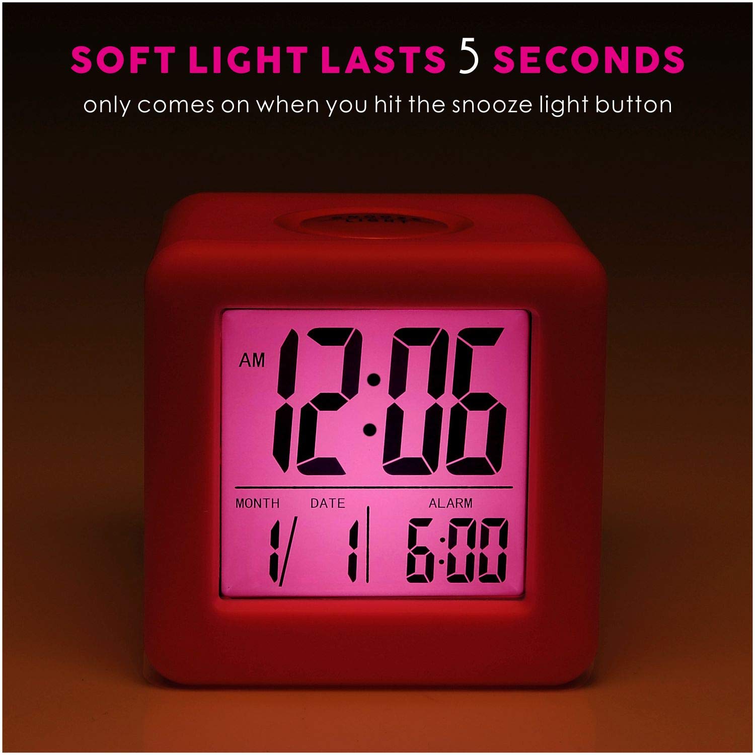 Plumeet Digital Alarm Clock Kids Clock with Snooze and White Nightlight - Easy Setting Travel Alarm Clocks Display Time, Date, Alarm - Ascending Sound - Battery Powered (Baby Blue)