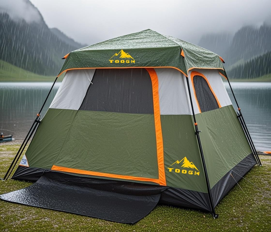 3/4 Person Camping Tent with 1 Door, 4 Windows, and Upgraded Ventilation– Instant Setup, Waterproof, 8'x 8'x 67''Oxford Fabric Floor Pop Up in 60 Seconds Includes Rainfly and Backpack