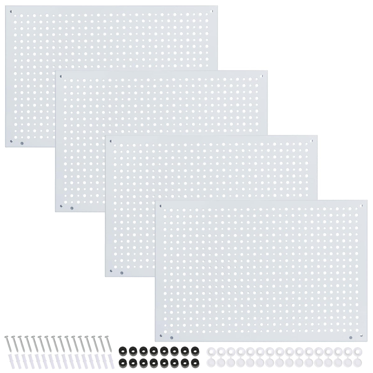 Peg Board,Steel Organization Panels, Ideal for Garage Tool Storage, Office Organization, Craft Room, Kitchen,Pack of 4 (Black, 4-12X12)